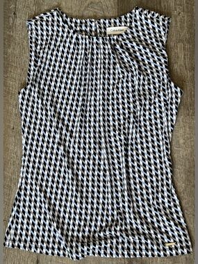 Calvin Klein Black & White Geometric Sleeveless Blouse, XS/S